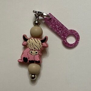 Pink Highland Cow Keychain Toy